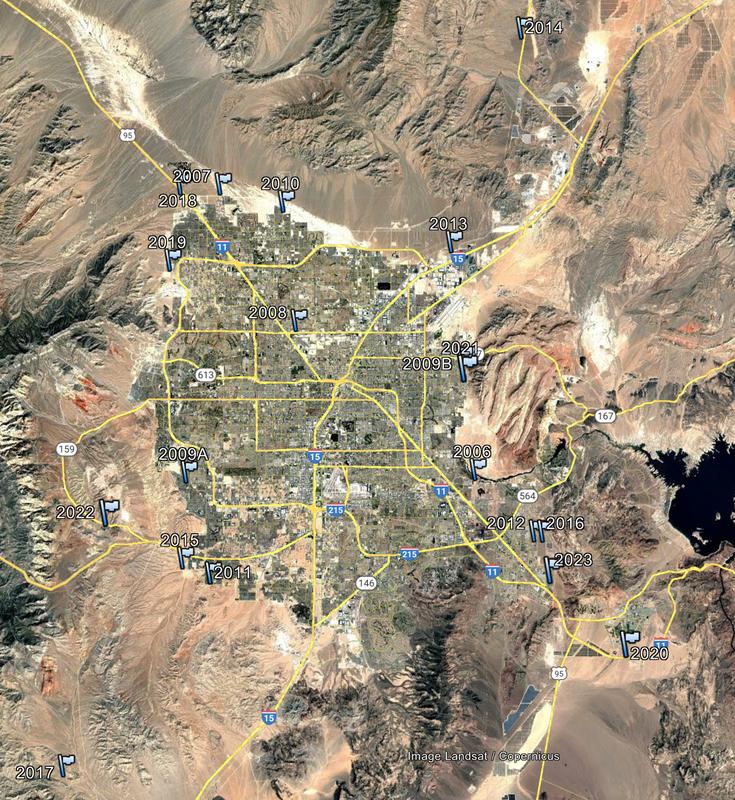 Where the Jinglebell Rock was found in the Las Vegas area by year